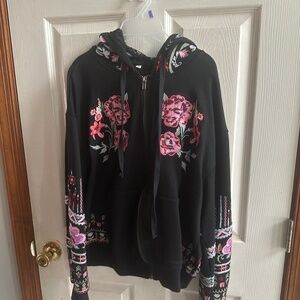 Embellished embroidered floral hoodie